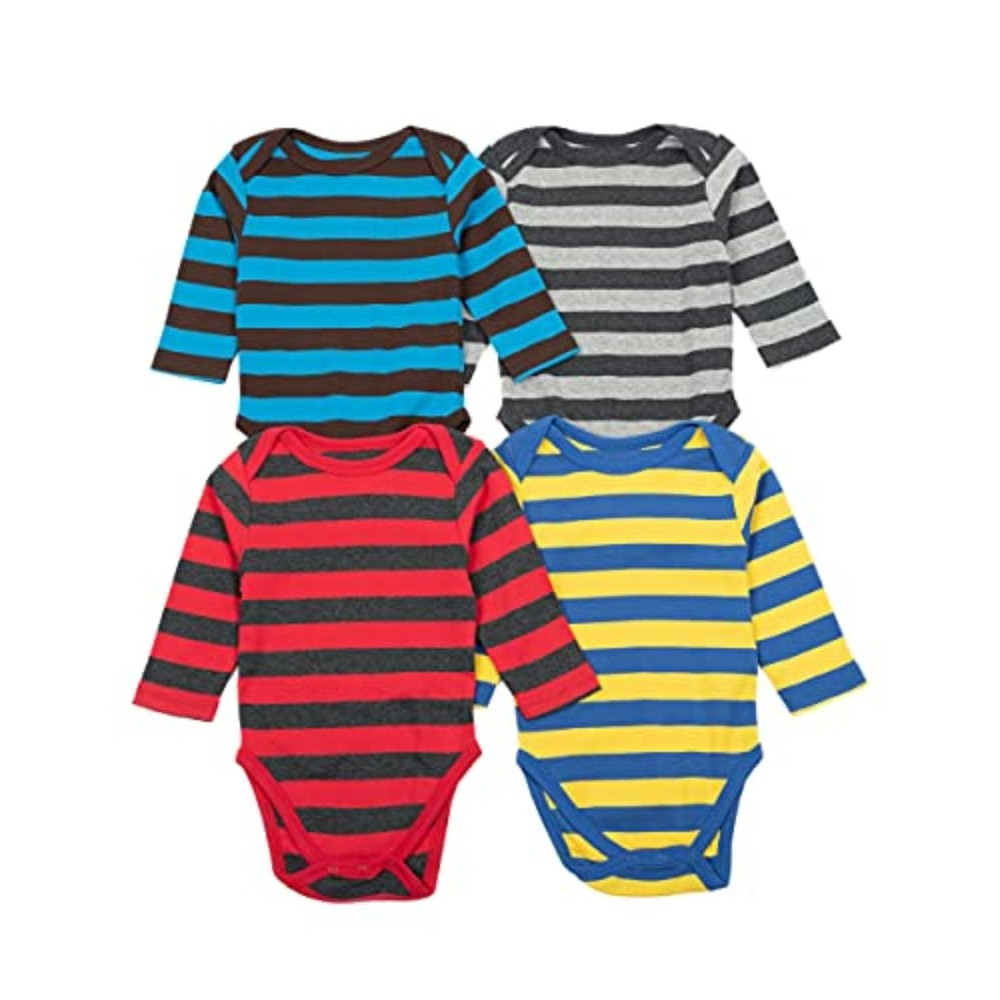 Leveret Baby Boys Girls 4 Pack Long Sleeve Bodysuits Cotton Stripes 6-12 Month